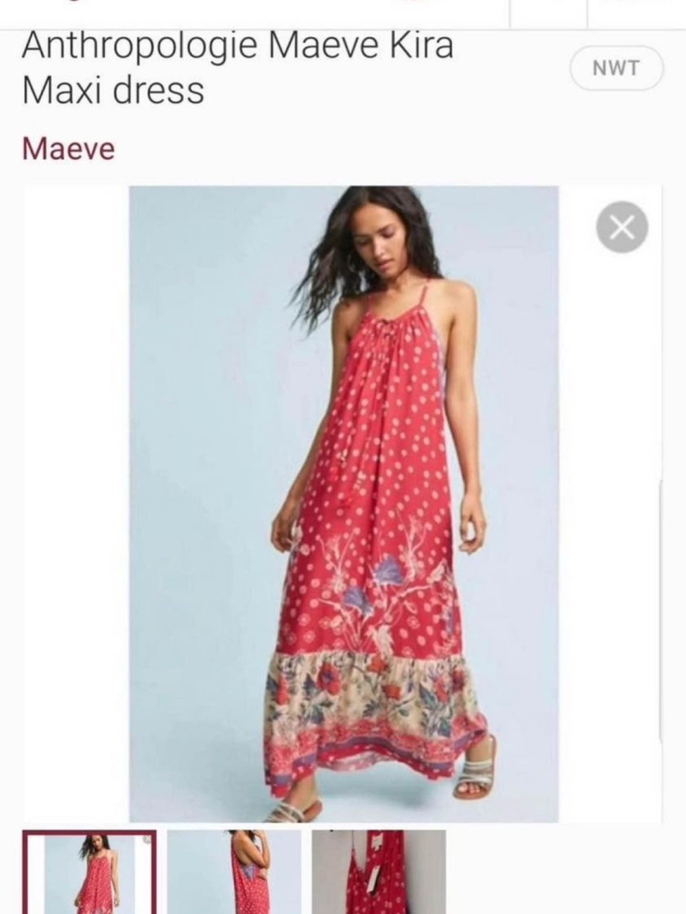 Anthropologie Maeve Coral-Red Floral Halter Maxi Dress. + A LITTLE GIFT 🎁